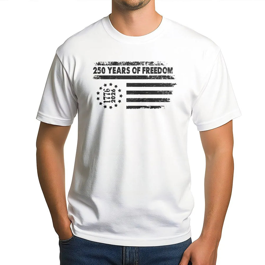 250 Years of Freedom T-Shirt | Vintage American Flag 1776-2026 Design | Soft Cotton Blend Sweatshirt | Patriotic 4th of July Gift for Men and Women