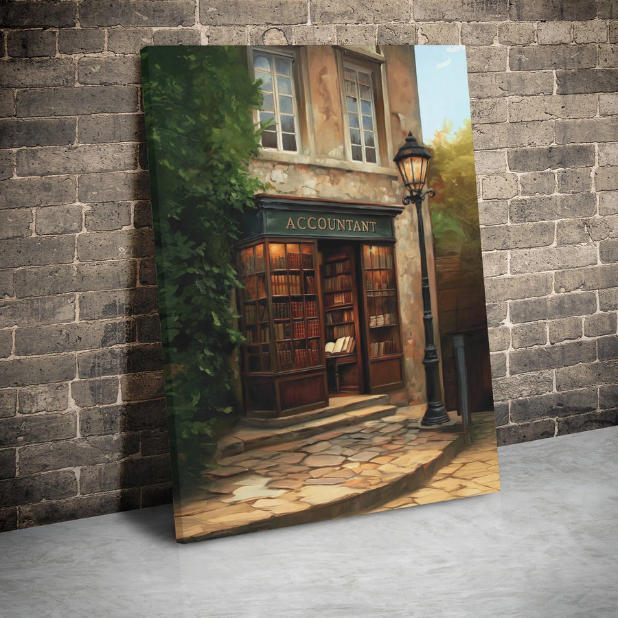 Accountant Office Wall Art | Vintage Bookstore Painting Canvas | Premium Gallery Wrap Decor | Professional Accountant Gift for CPA