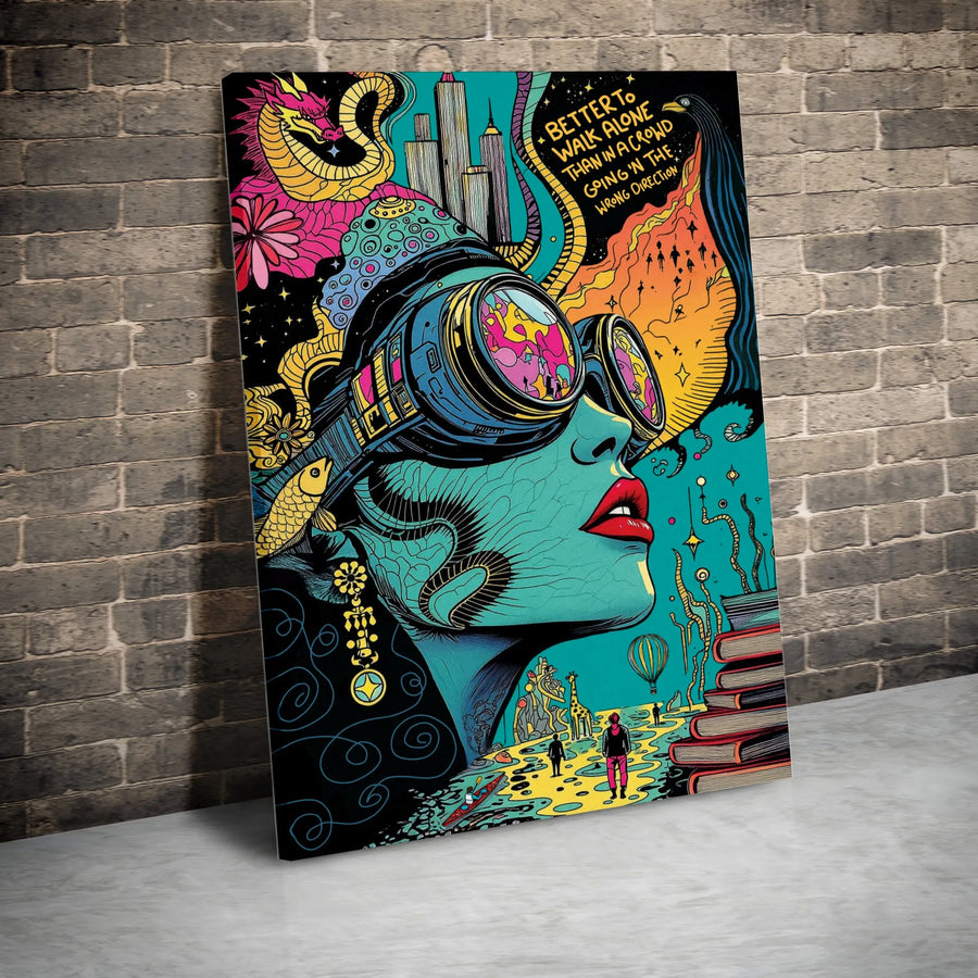 Psychedelic Canvas Wall Art | Visionary Woman with Inspirational Quote | Premium Gallery-Wrapped Canvas | Unique Home & Office Decor Gift