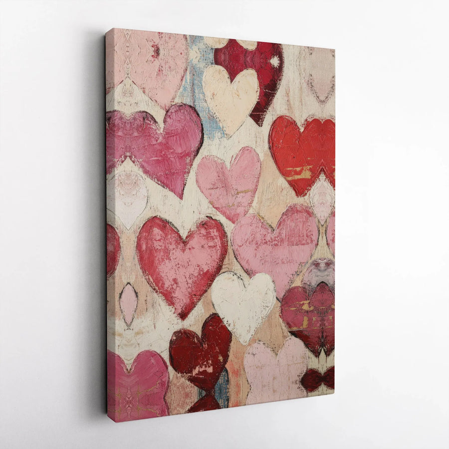 Abstract Heart Canvas Wall Art | Red and Pink Textured Painting | 1.25 inch Gallery Wrapped | Romantic Home Decor Gift for Her