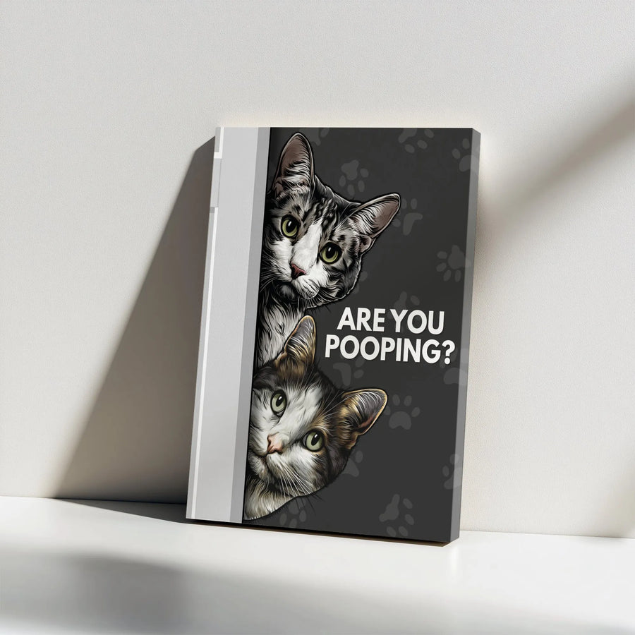 Funny Cat Bathroom Wall Art | Are You Pooping Peeking Kittens Design | Premium Gallery Wrap Canvas | Humorous Home Decor Gift