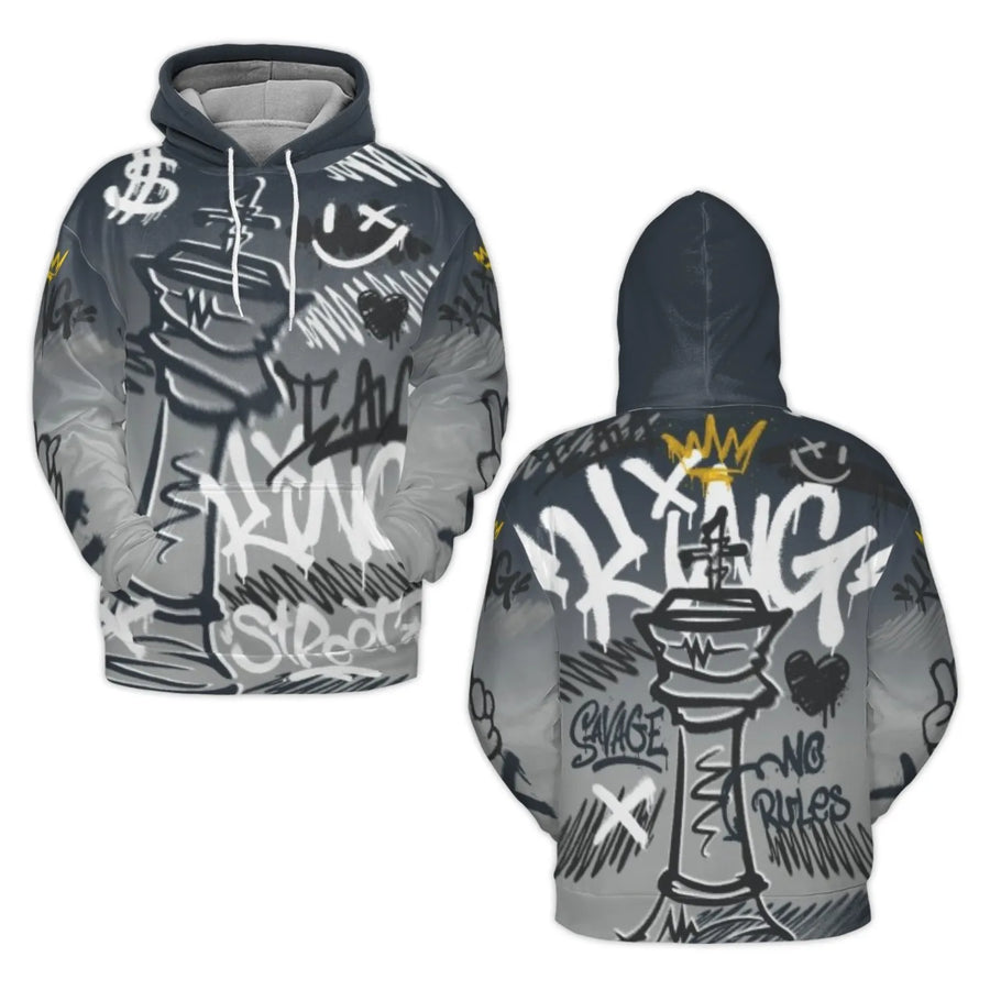 Graffiti Chess King Hoodie | Savage Streetwear Aesthetic | Premium Brushed Fleece Knit | Unisex Urban Style Gift for Men and Women