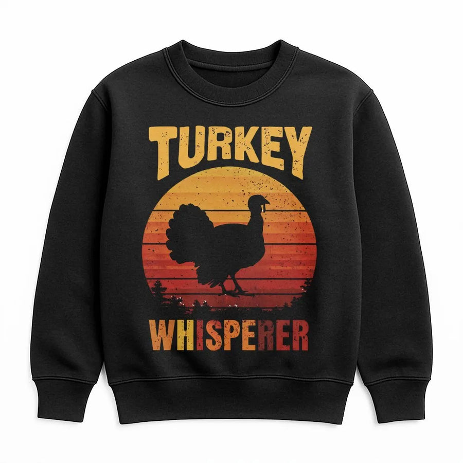 Turkey Whisperer Sweatshirt | Retro Sunset Turkey Hunter Design | Premium Cotton Blend | Funny Hunting Season Gift for Dad, Outdoor Apparel