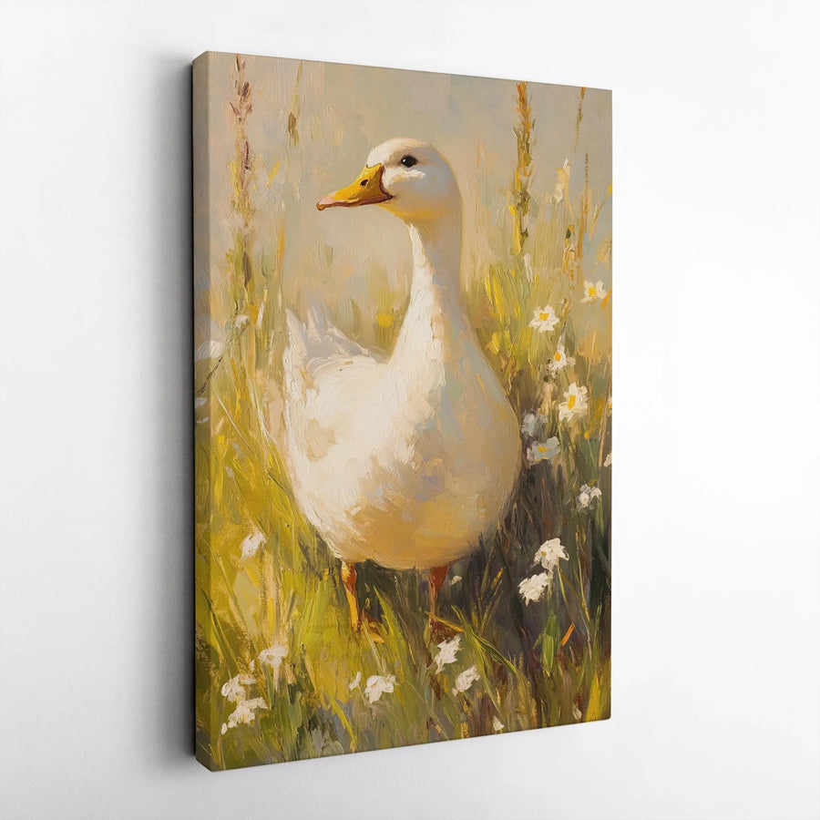 Farmhouse Duck Canvas Print | Vintage Painting Style in Wildflower Meadow | Premium Gallery Wrapped Canvas | Rustic Country Kitchen Wall Decor Gift