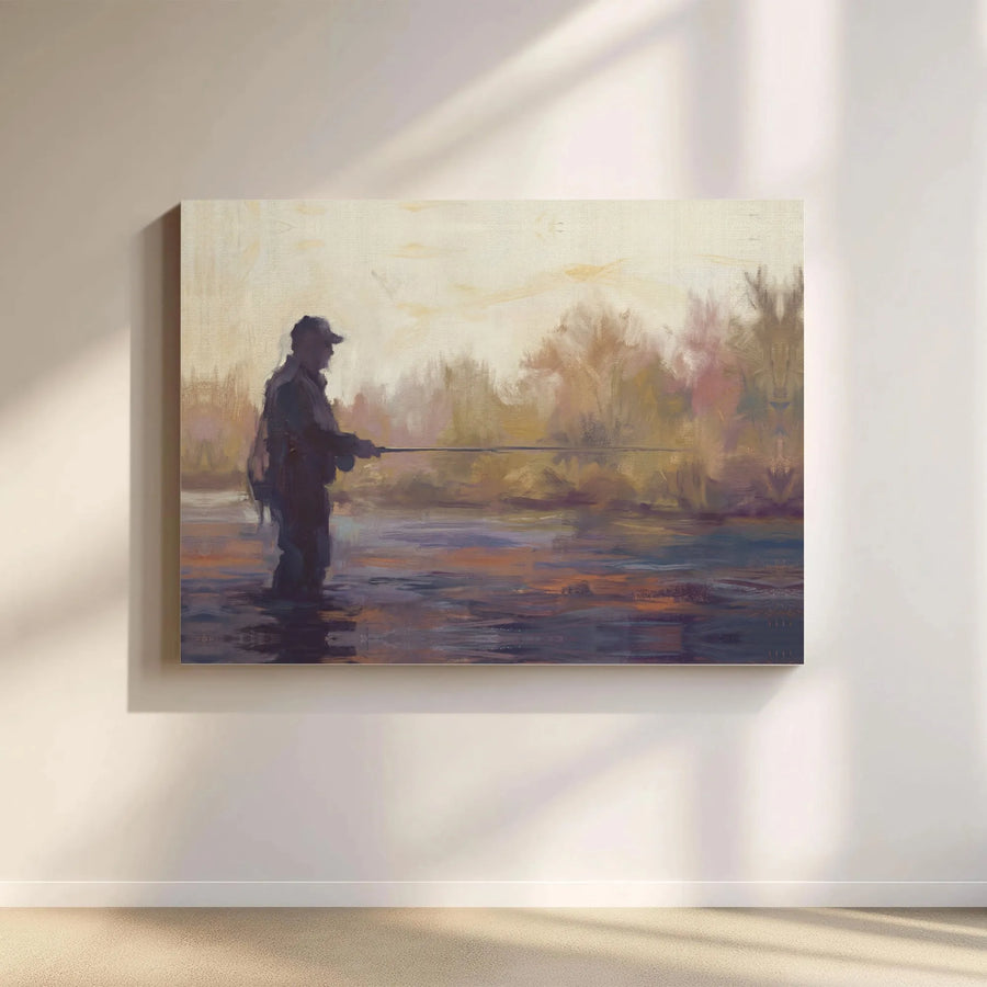 Fly Fishing Canvas Wall Art | Abstract Fisherman Painting Print | Premium Gallery Wrapped Canvas | Gift for Dad, Angler's Cabin Decor