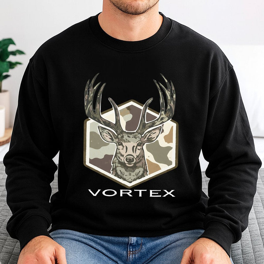 Hunting Sweatshirt | Deer Camo Buck Head Graphic | Premium Cotton Blend | Gift for Hunters and Outdoorsmen