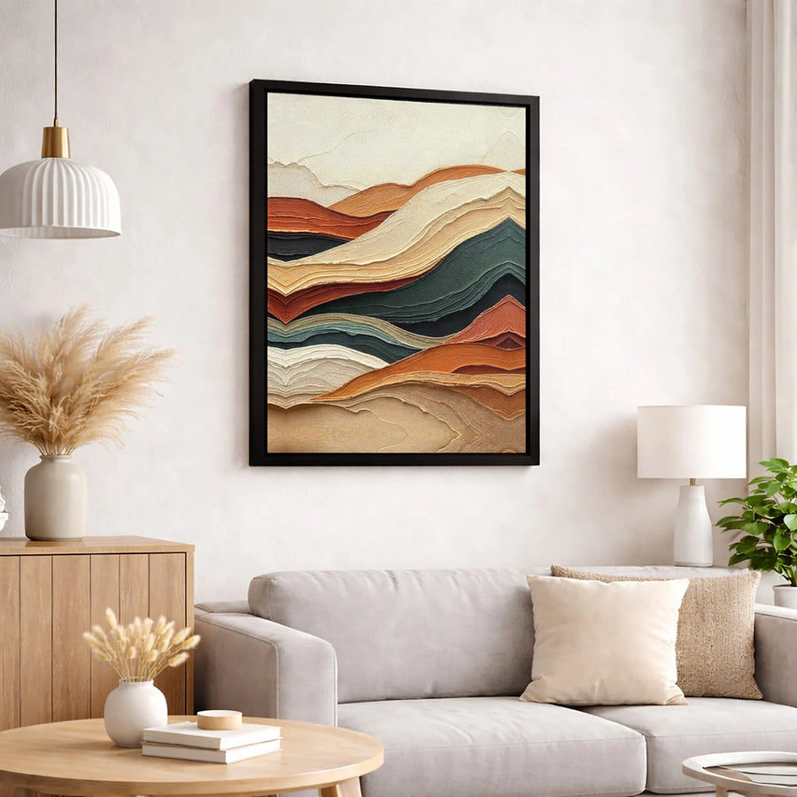 Abstract Mountain Landscape Canvas Print | Layered Earth Tone Texture Art | Premium Gallery Wrapped Decor | Modern Minimalist Home Wall Art Gift