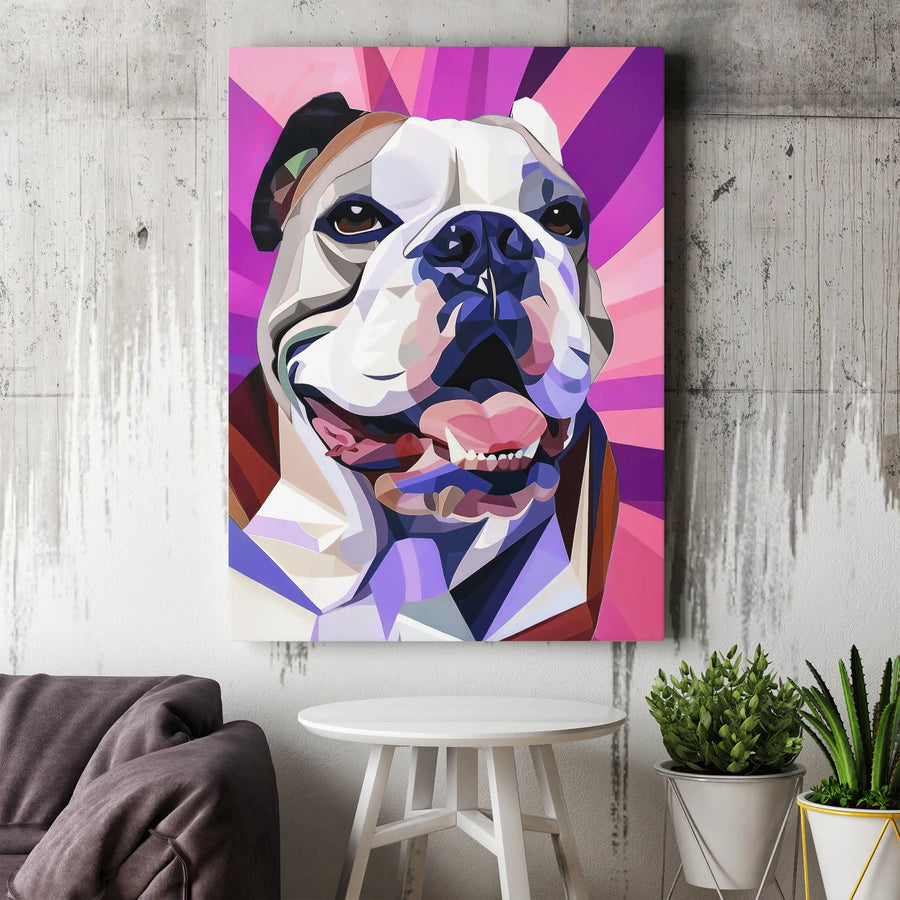 Geometric Bulldog Canvas Art | Pop Art Dog Portrait | Premium Fade-Resistant Print | Vibrant Modern Home Decor Gift