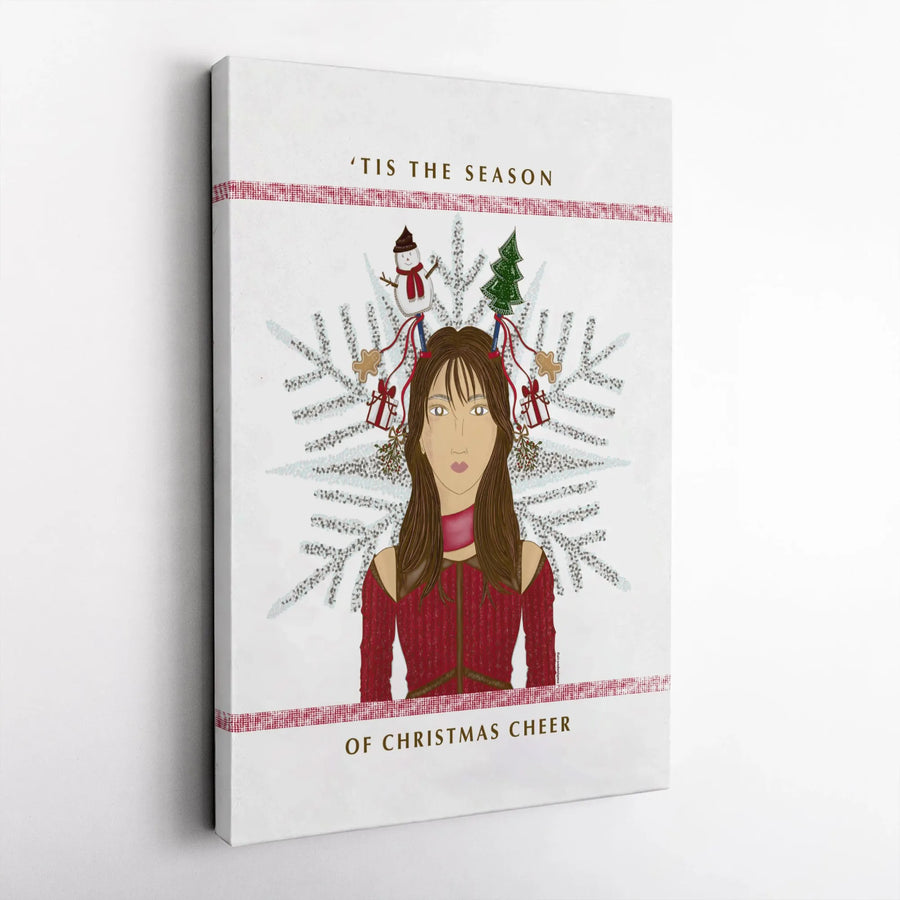 'Tis The Season Canvas Print | Festive Christmas Hair Illustration | Premium Gallery Wrap Wall Art | Holiday Decor Gift for Her
