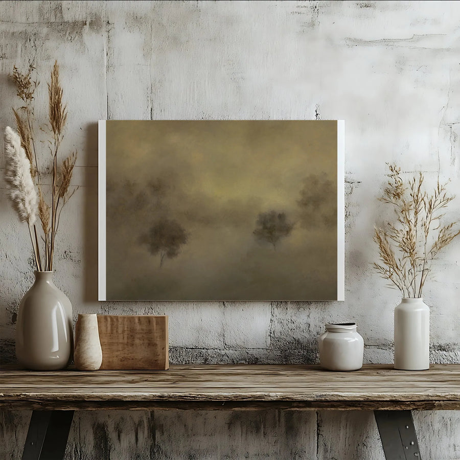 Misty Forest Canvas Wall Art | Moody Tonalist Painting Print | Premium Gallery Wrap Canvas | Living Room & Bedroom Decor Gift