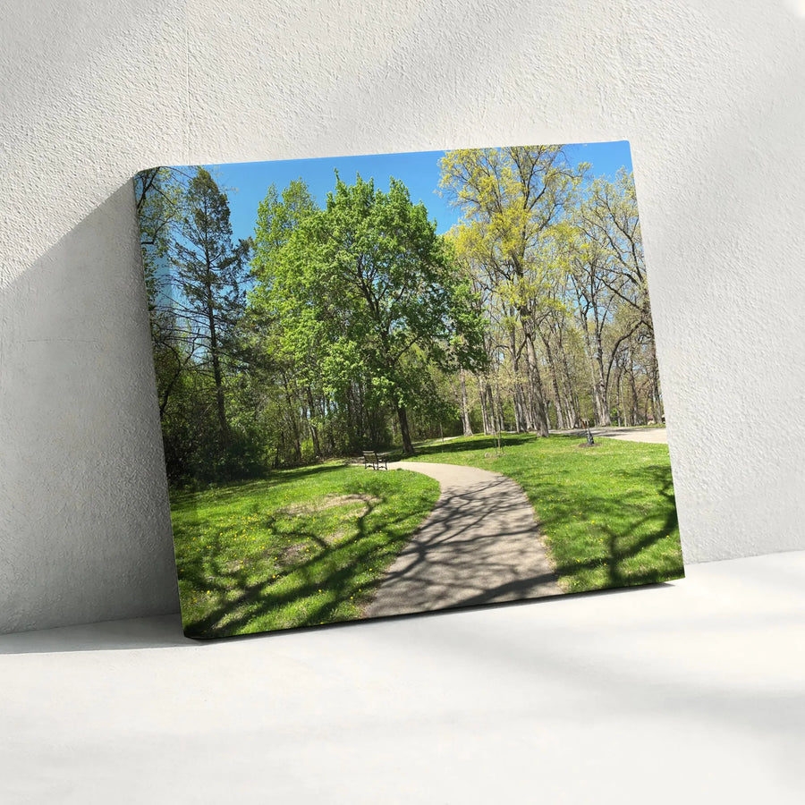 Spring Park Pathway Canvas | Sunny Landscape Wall Art | Premium Gallery Wrapped Print | Modern Home & Office Decor Gift