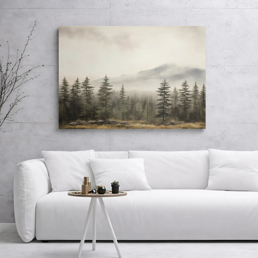 Misty Forest Mountain Canvas Art | Moody Pine Tree Landscape Print | 1.25-Inch Gallery Wrap | Premium Nature Wall Decor For Home Office