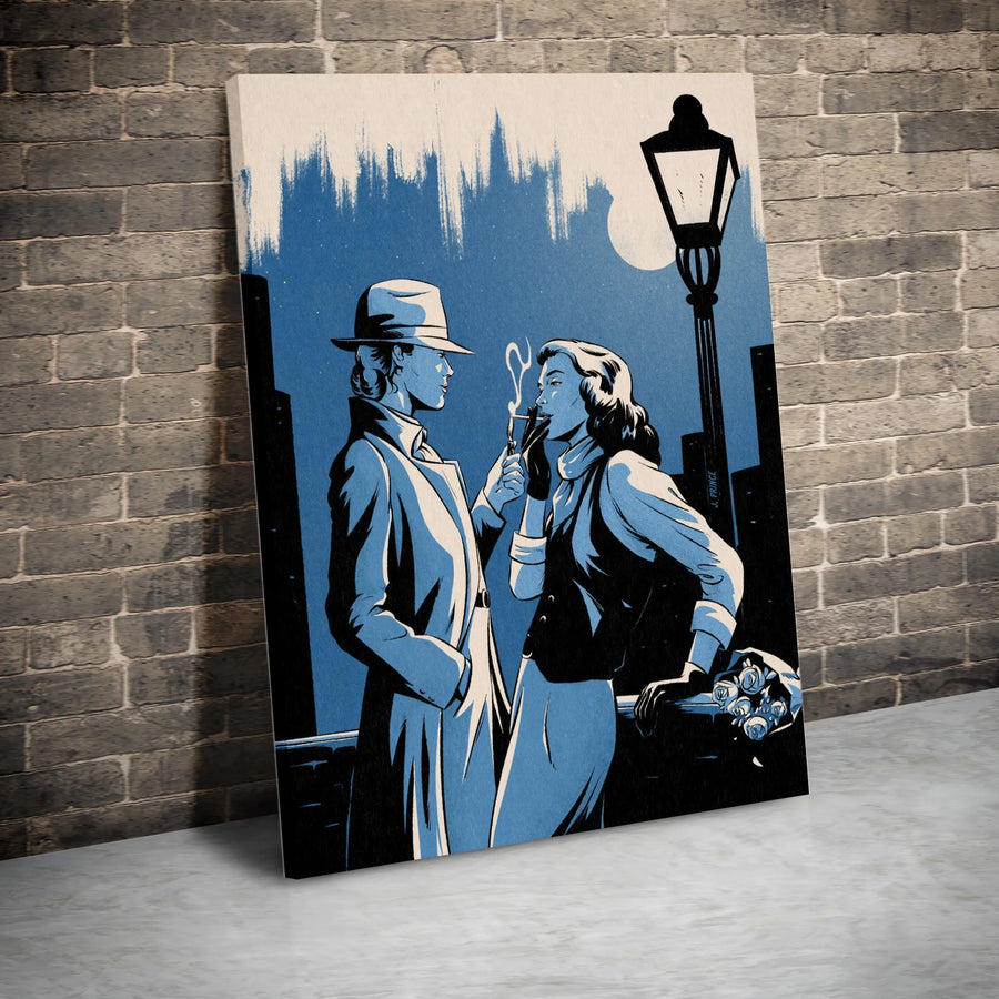 Film Noir Canvas Print | Romantic Detective Couple Illustration | Gallery Quality Premium Canvas | Collector's Gift for Movie & Comic Fans