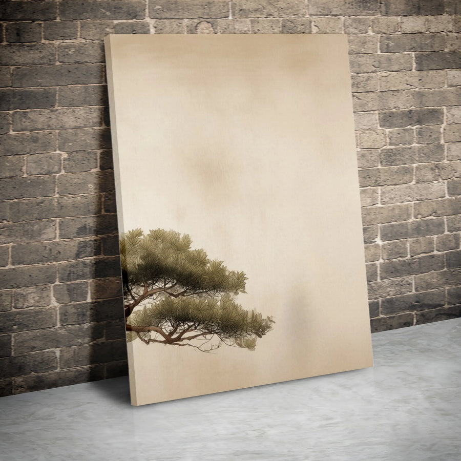 Japanese Pine Tree Canvas Wall Art | Minimalist Zen Botanical Print | Premium Gallery-Wrapped Decor | Elegant Home and Office Gift