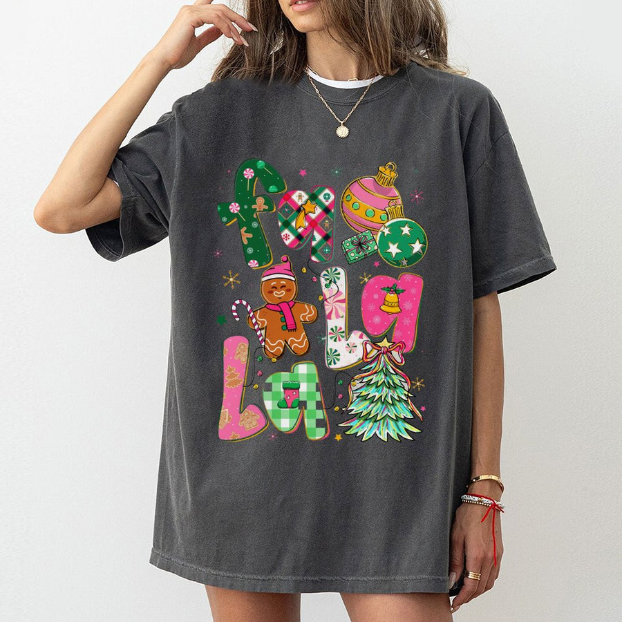 Fa La La Christmas T-Shirt | Cute Gingerbread Man Tree Graphic | Premium 100% Cotton | Festive Holiday Gift for Women and Men