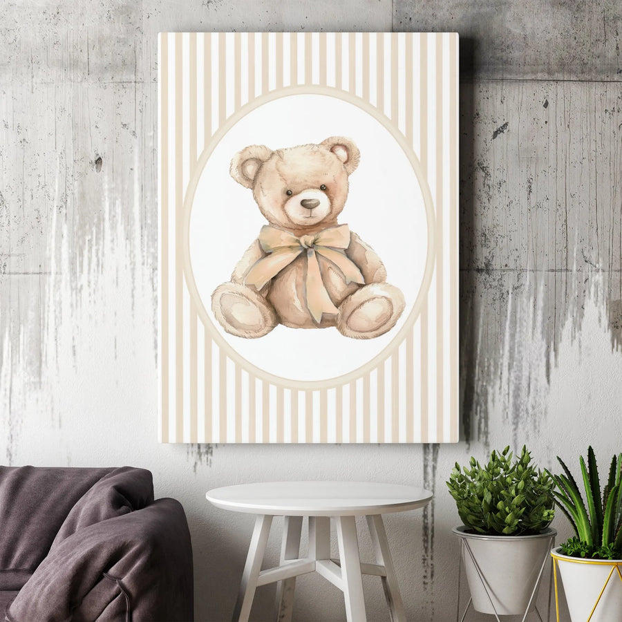 Watercolor Teddy Bear Canvas Art | Cute Nursery Wall Decor | Premium Fade-Resistant Print | Neutral Beige Nursery Decor Gift