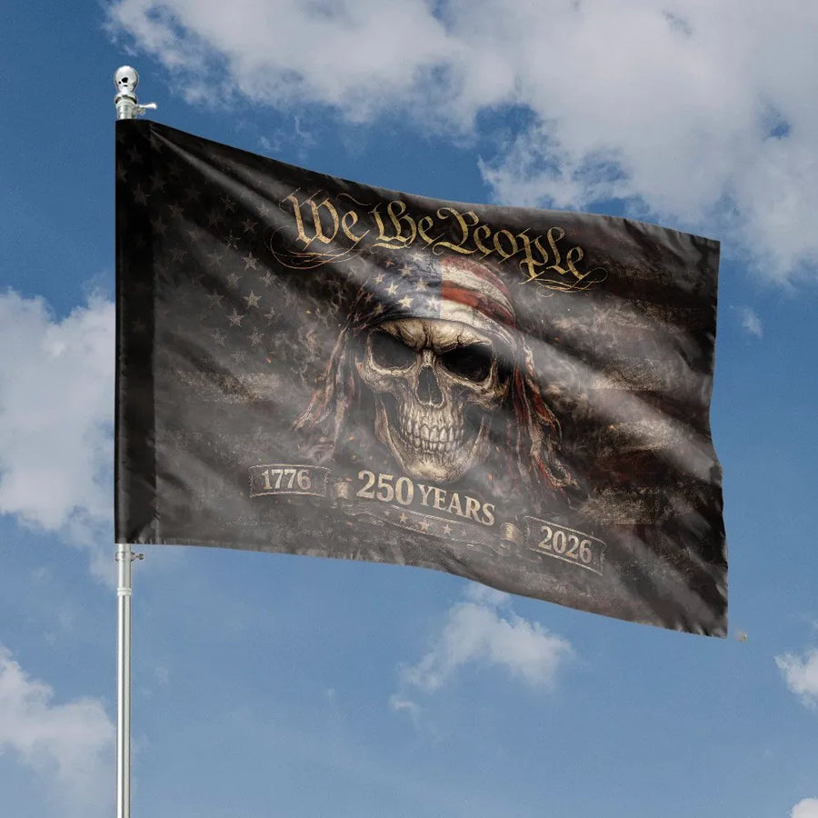 We The People Skull Flag | USA 250th Anniversary 1776-2026 | Weather Resistant Yard Banner | Patriotic Gift for Men, Veterans