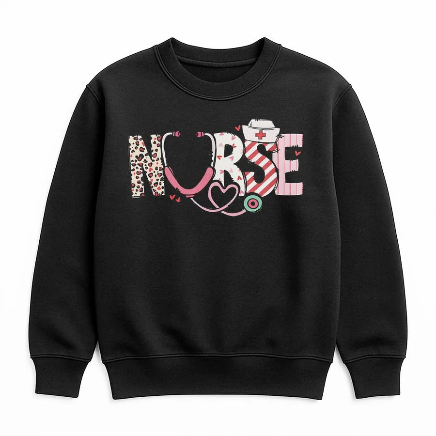 Nurse Valentine Sweatshirt | Cute Leopard Print Stethoscope Design | Premium Cotton Blend | Heartfelt Gift for RN Nursing Student or Healthcare Worker
