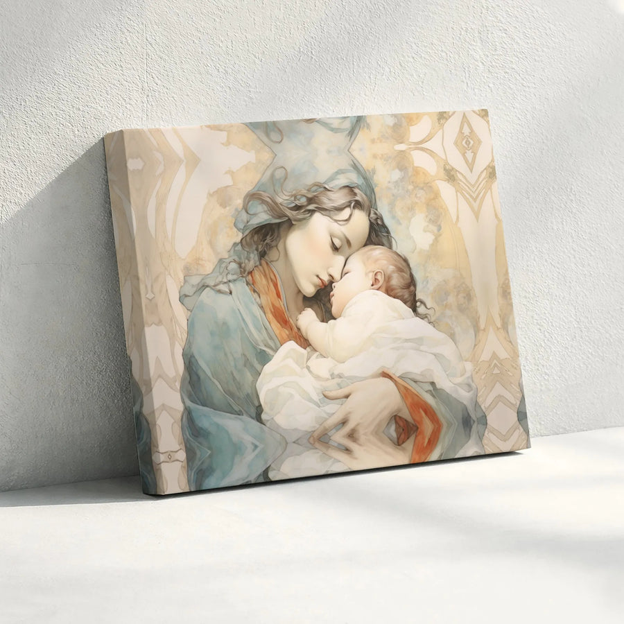 Madonna and Child Canvas Wall Art | Watercolor Religious Portrait | Premium Fade-Resistant Gallery Wrap | Meaningful Nursery or Home Decor Gift