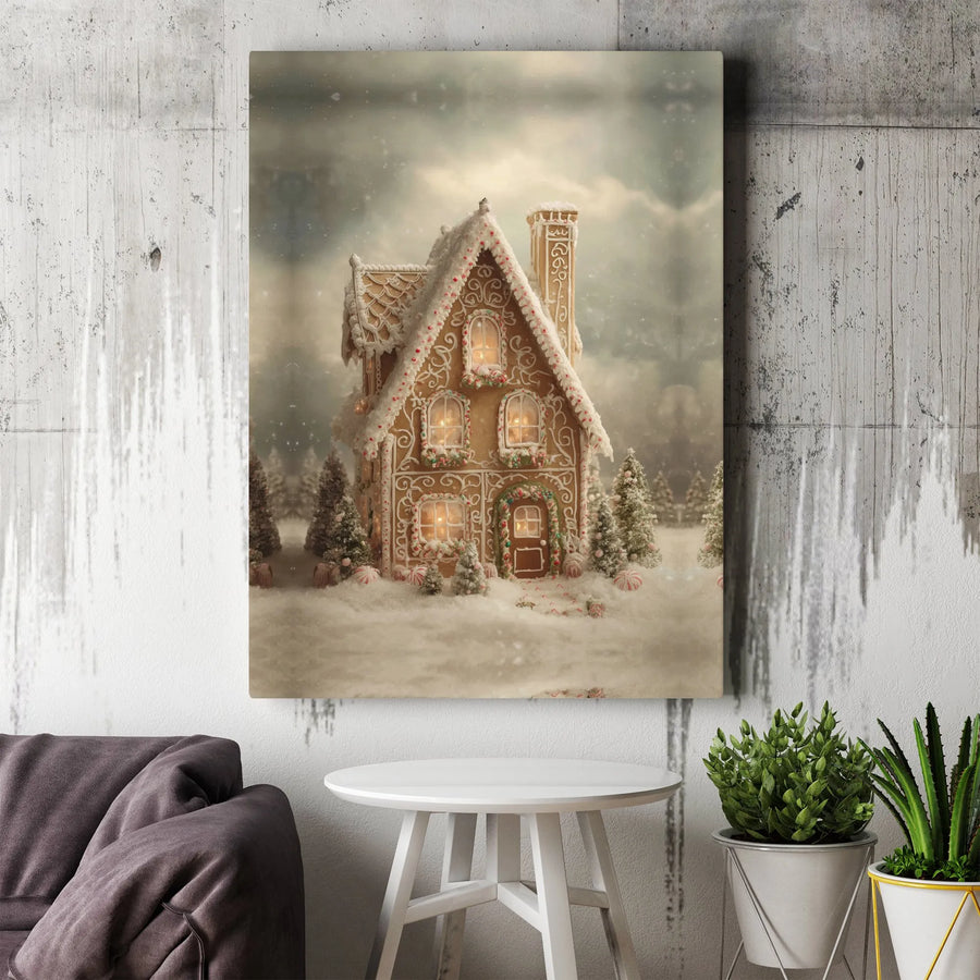 Christmas Gingerbread House Canvas | Snowy Winter Wonderland Decor | Gallery Quality Premium Print | Festive Holiday Wall Art Gift