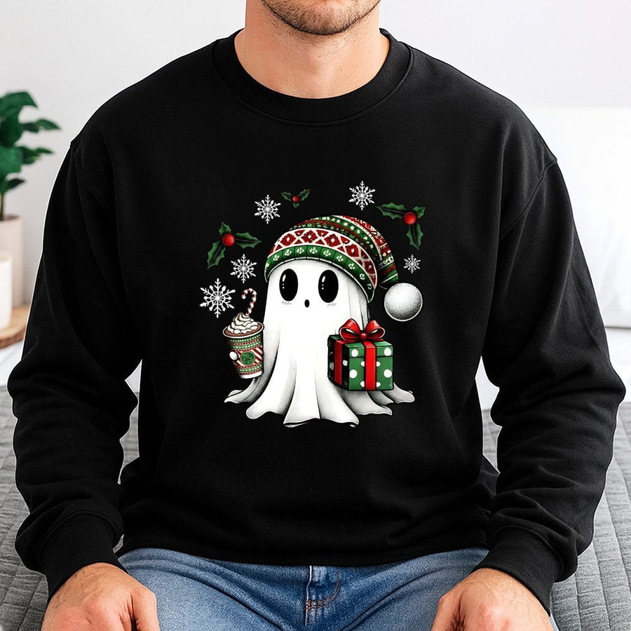 Christmas Ghost Sweatshirt | Cute Festive Holiday Spirit Graphic | Soft Cotton Blend Premium Quality | Cozy Xmas Apparel Gift For Men And Women