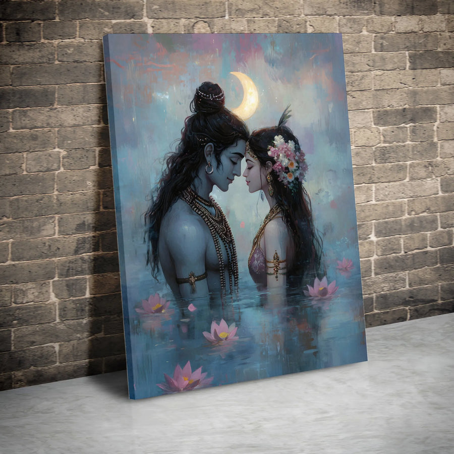 Lord Shiva and Parvati Canvas Art | Romantic Hindu Deity Wall Decor | Premium 1.25" Gallery Wrap | Spiritual Home Gift for Meditation Room