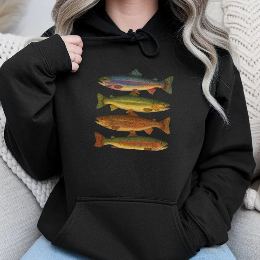 Vintage Trout Hoodie | Retro Fish Species Illustration | Premium Cotton Tee | Gift for Fisherman & Angler