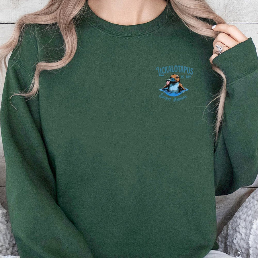 Lickalotapus Sweatshirt | Funny Platypus Spirit Animal Graphic | Premium Cotton Blend Crewneck | Unisex Humorous Gift for Animal Lovers