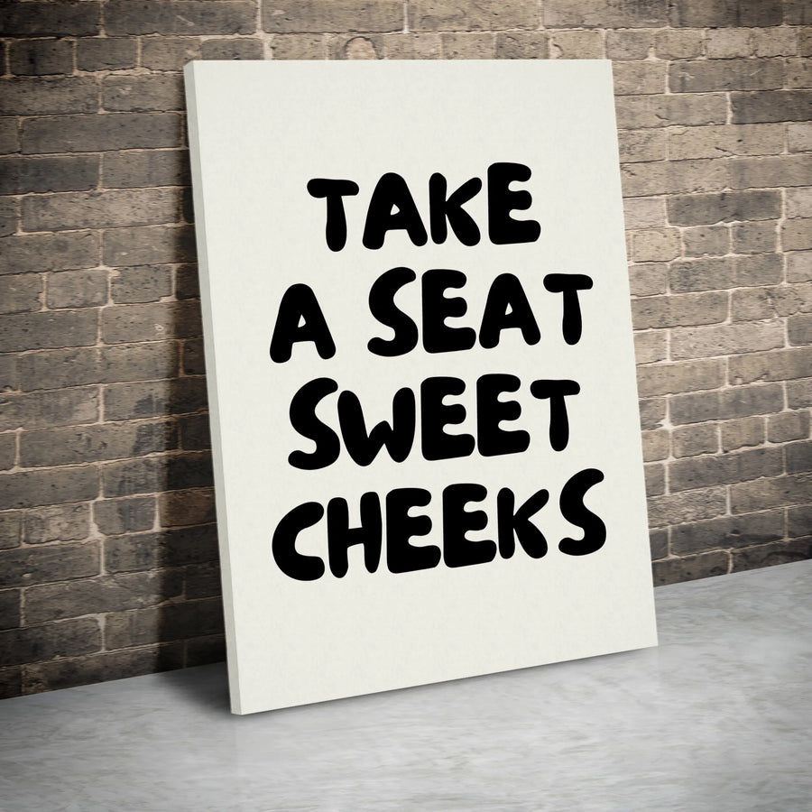 Take A Seat Sweet Cheeks Wall Art | Modern Typography Bathroom Sign | Premium Gallery Wrap Canvas | Funny Home Decor Gift For Powder Room