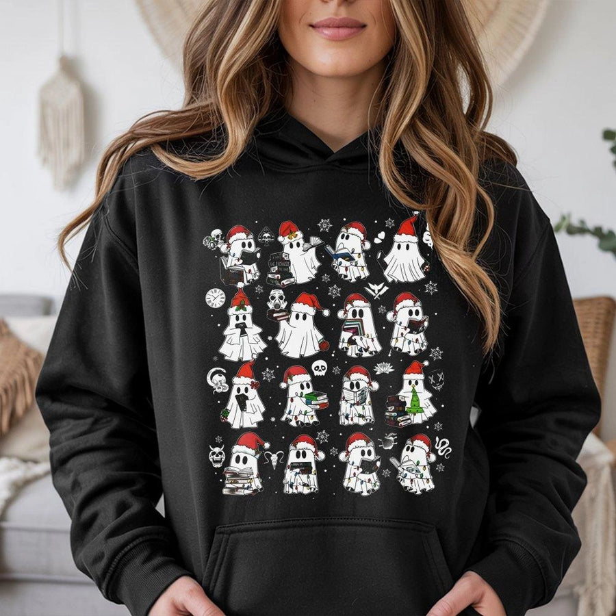 Christmas Ghost Reading Hoodie | Dark Romance Book Reader Design | Cotton-Poly Blend | Cozy Bookish Gift for Book Lovers