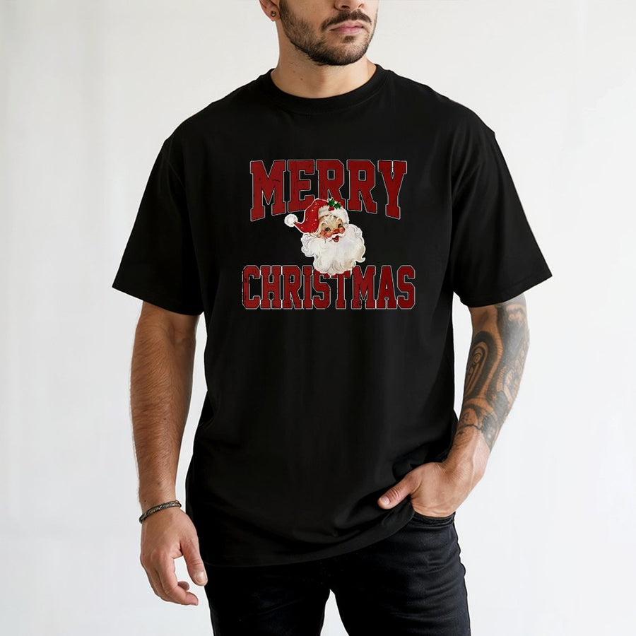 Vintage Merry Christmas T-Shirt | Retro Santa Claus Graphic Tee | 100% Cotton Premium Holiday Shirt | Festive Christmas Gift for Women and Men