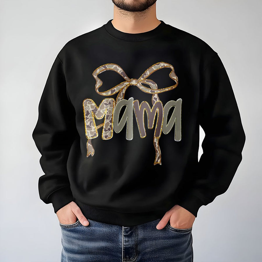Mama Sweatshirt | Camo Bow Graphic Print | Premium Cotton Blend | Gift for Hunting Mom or Sports Fan