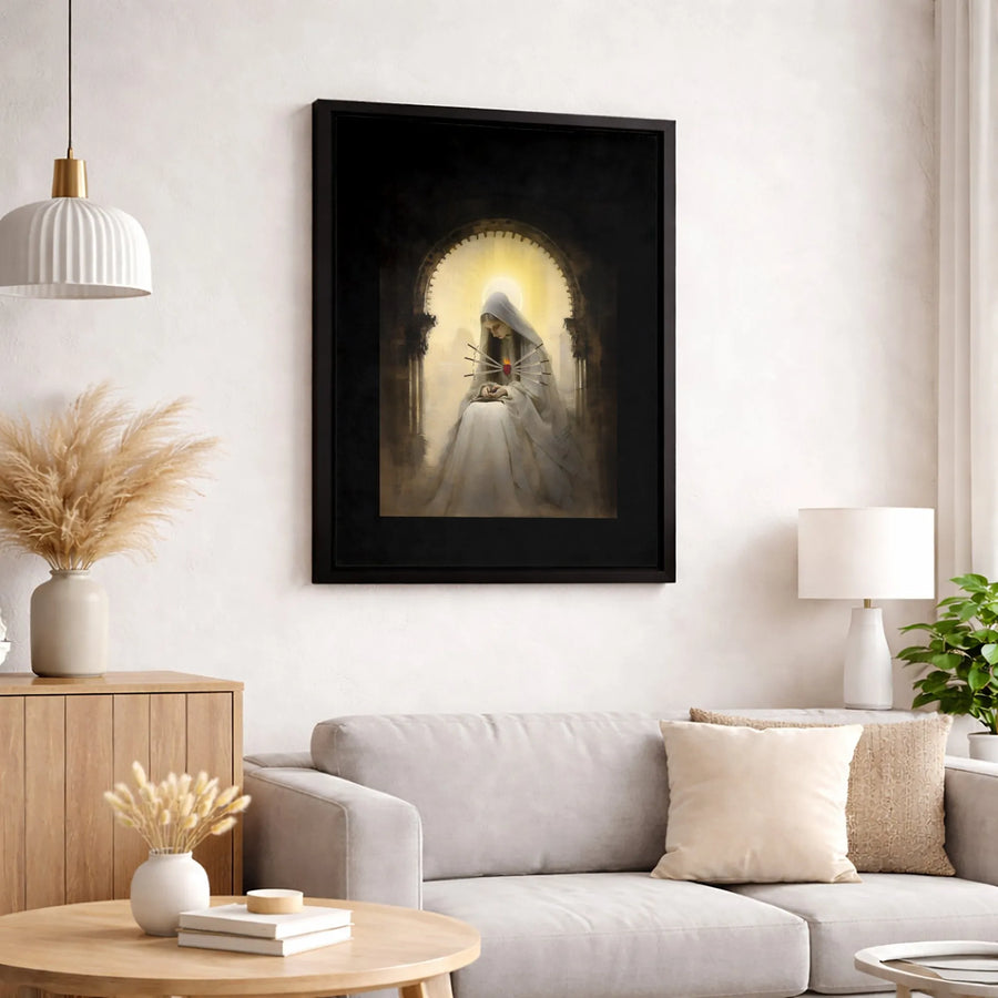 Our Lady Of Sorrows Canvas Print | Immaculate Heart With Seven Swords | Premium Gallery Wrapped Wall Art | Religious Catholic Home Decor Gift