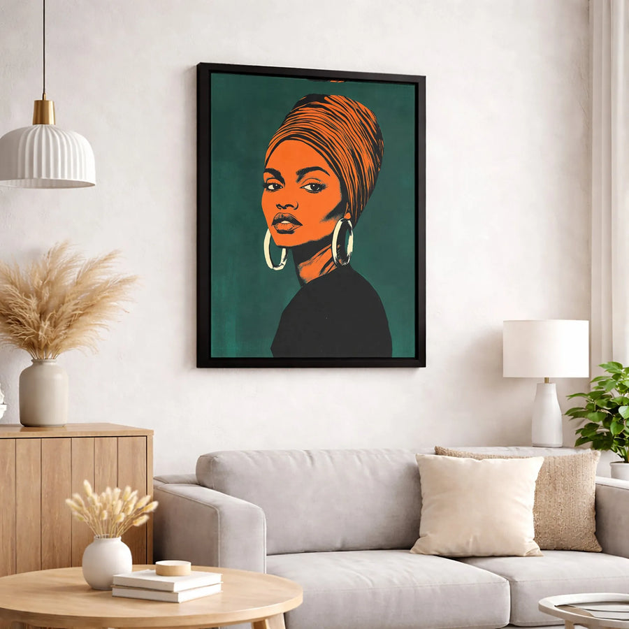 African American Woman Portrait Canvas | Modern Afrocentric Headwrap Art | Gallery-Quality Fade-Resistant Print | Elegant Home Office Decor Gift