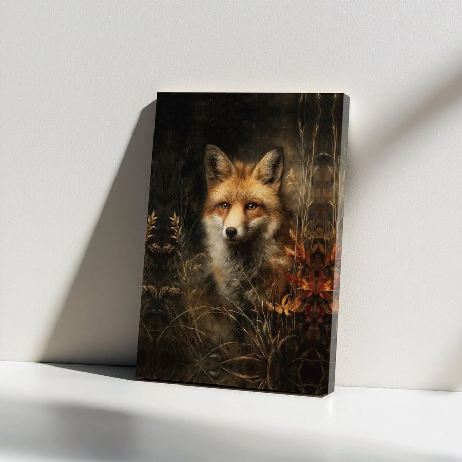 Vintage Fox Painting Canvas Wall Art | Moody Woodland Animal Portrait | Premium Gallery Wrapped Canvas | Rustic Cabin Decor Gift