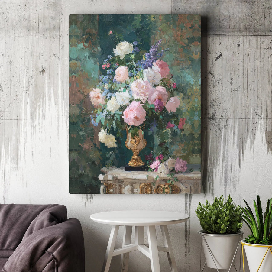 Pink Rose Flower Canvas Art | Impressionist Still Life Floral Painting | Premium Gallery Wrapped Wall Decor | Elegant Vintage Home Gift