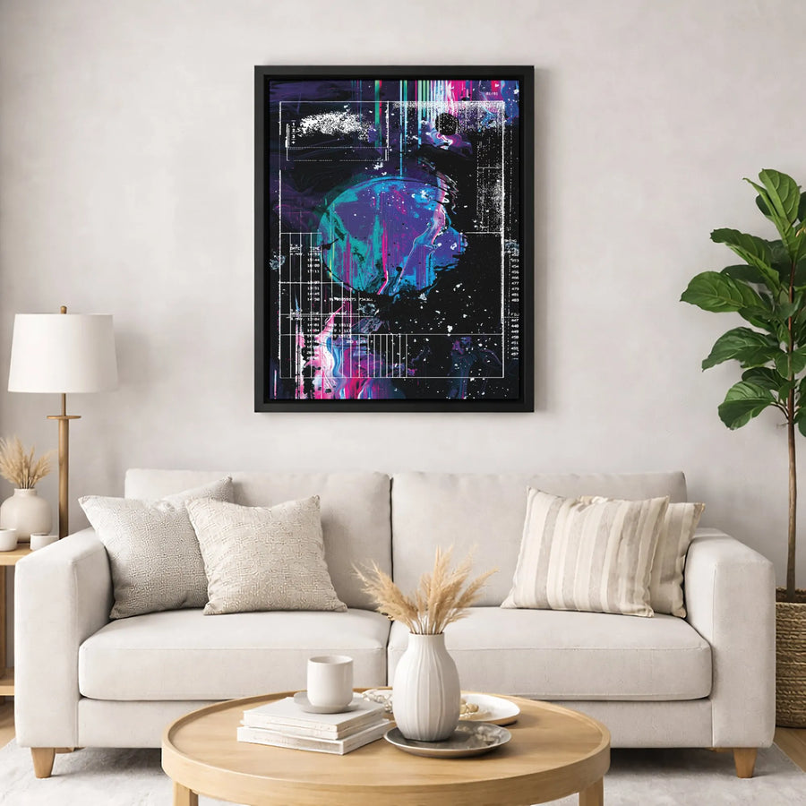Abstract Piggy Bank Canvas Art | Cyberpunk Glitch Data Grid Print | Premium 1.25 Inch Gallery Wrap | Modern Home Office Decor Gift