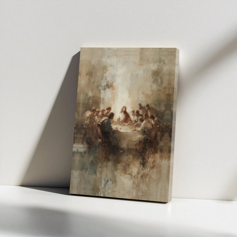Last Supper Canvas Wall Art | Abstract Jesus and Disciples Painting | Premium Gallery Wrap | Christian Home Decor Collector's Gift