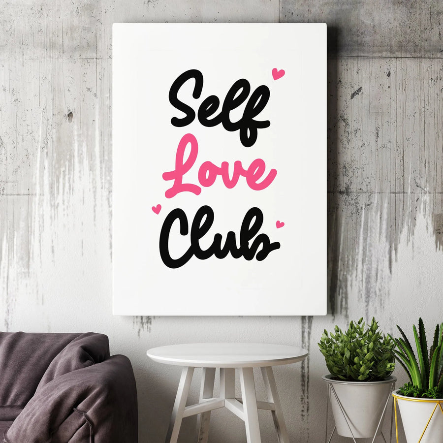 Self Love Club Canvas Wall Art | Modern Positive Affirmation Print | Premium Gallery Wrapped Canvas | Bedroom & Dorm Decor Gift for Her