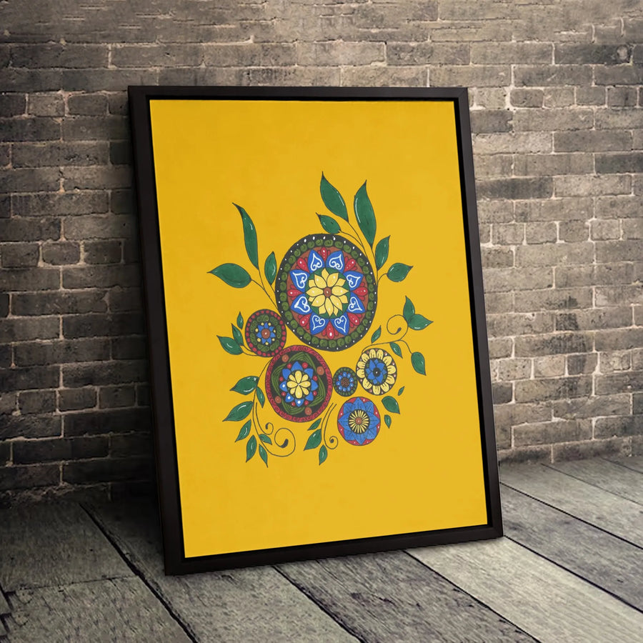 Folk Art Floral Mandala Canvas Wall Art | Colorful Bohemian Flower Print | Premium Fade-Resistant Gallery Wrap | Gift For Modern Home Decor