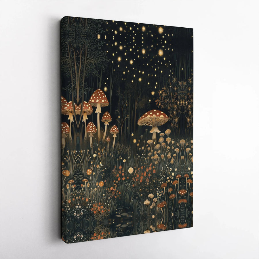 Enchanted Forest Mushroom Canvas | Magical Night Sky Woodland Art | Premium Gallery Wrap Wall Decor | Whimsical Nature Home Gift