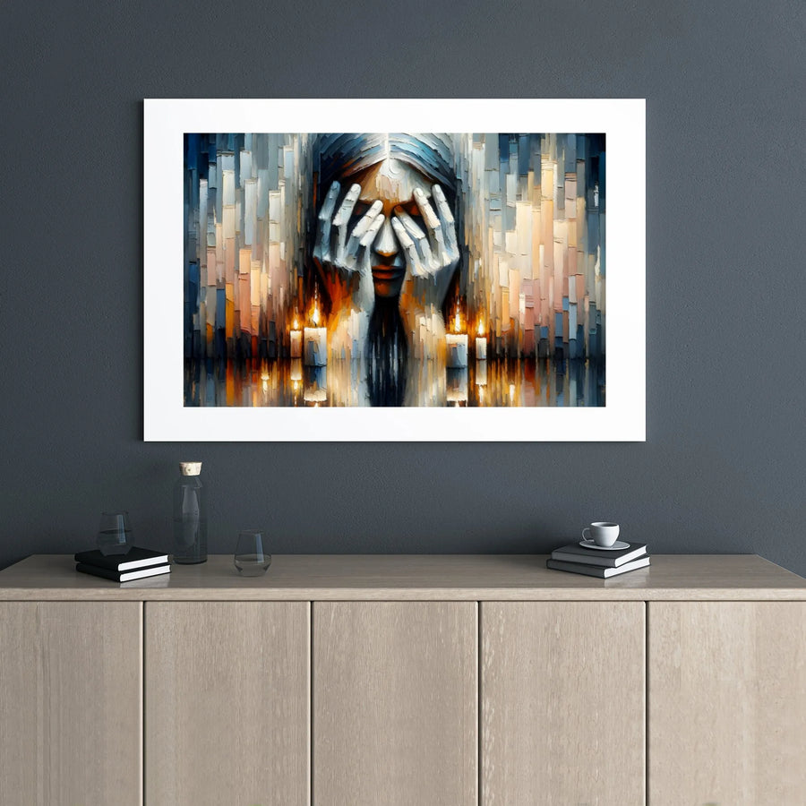 Abstract Sorrowful Woman Canvas | Emotional Candlelight Portrait Wall Art | Premium Gallery Wrap Print | Thoughtful Home Decor Gift for Her