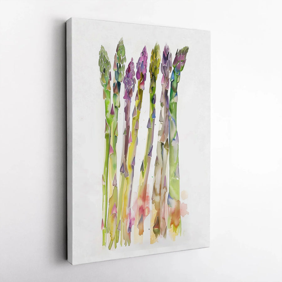 Watercolor Asparagus Canvas Wall Art | Colorful Vegetable Painting | Premium Gallery Quality Print | Kitchen Decor Gift for Chef or Foodie