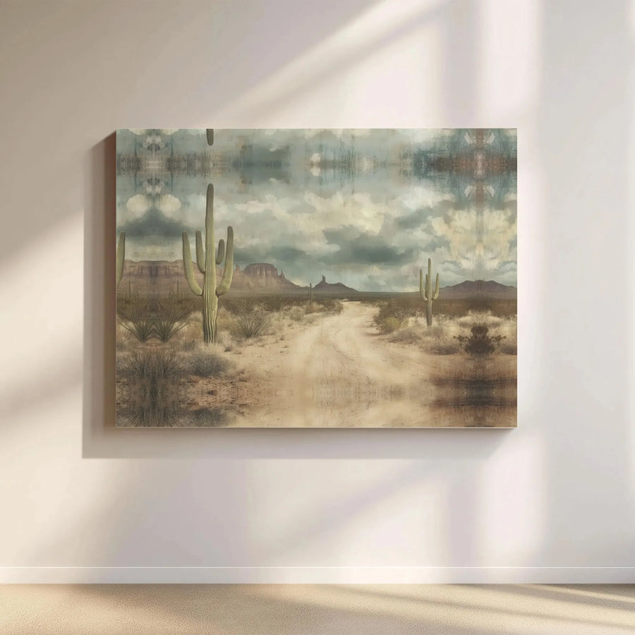 Desert Saguaro Landscape Canvas Wall Art | Surreal Mirrored Nature Print | Premium 1.25" Gallery Wrap | Modern Southwestern Home Decor