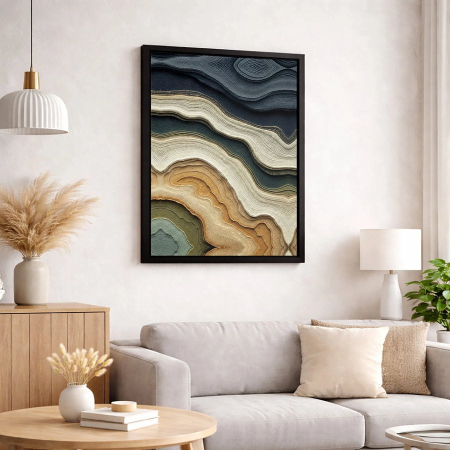 Abstract Agate Wall Art | Earth Tone Geode Wavy Layers Canvas Print | Premium Gallery-Wrapped 1.25" Profile | Modern Minimalist Home Decor