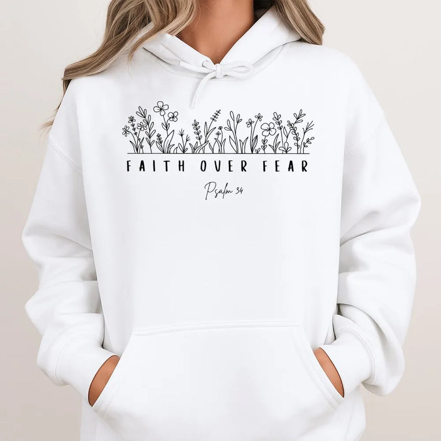 Faith Over Fear Hoodie | Botanical Bible Verse Graphic | Premium Cotton Blend | Christian Gift for Women & Men