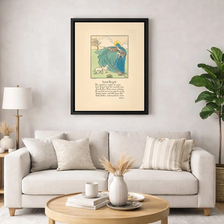 Saint Brigid Wall Art | Vintage Irish Poem Poster with Lambs | Premium Gallery Wrapped Canvas | Religious Home Decor Gift for St Brigids Day