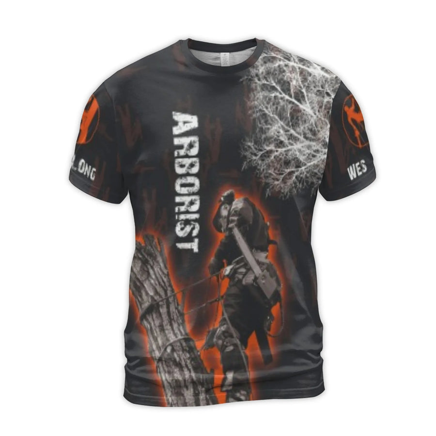 Arborist Graphic T-Shirt | Tree Climber 3D Print Design | Premium Polyester Jersey | Gift for Professional Arborist or Tree Surgeon