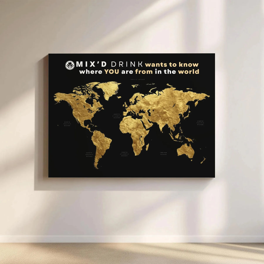 Gold World Map Canvas Wall Art | Modern Black and Gold Geographic Print | Premium 1.25" Gallery Wrapped Canvas | Elegant Office Decor Gift