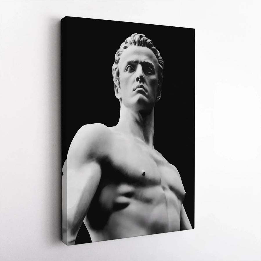 Greek God Canvas Wall Art | Black and White Classical Sculpture | Premium Frameless Print | Masculine Home Decor Gift for Him